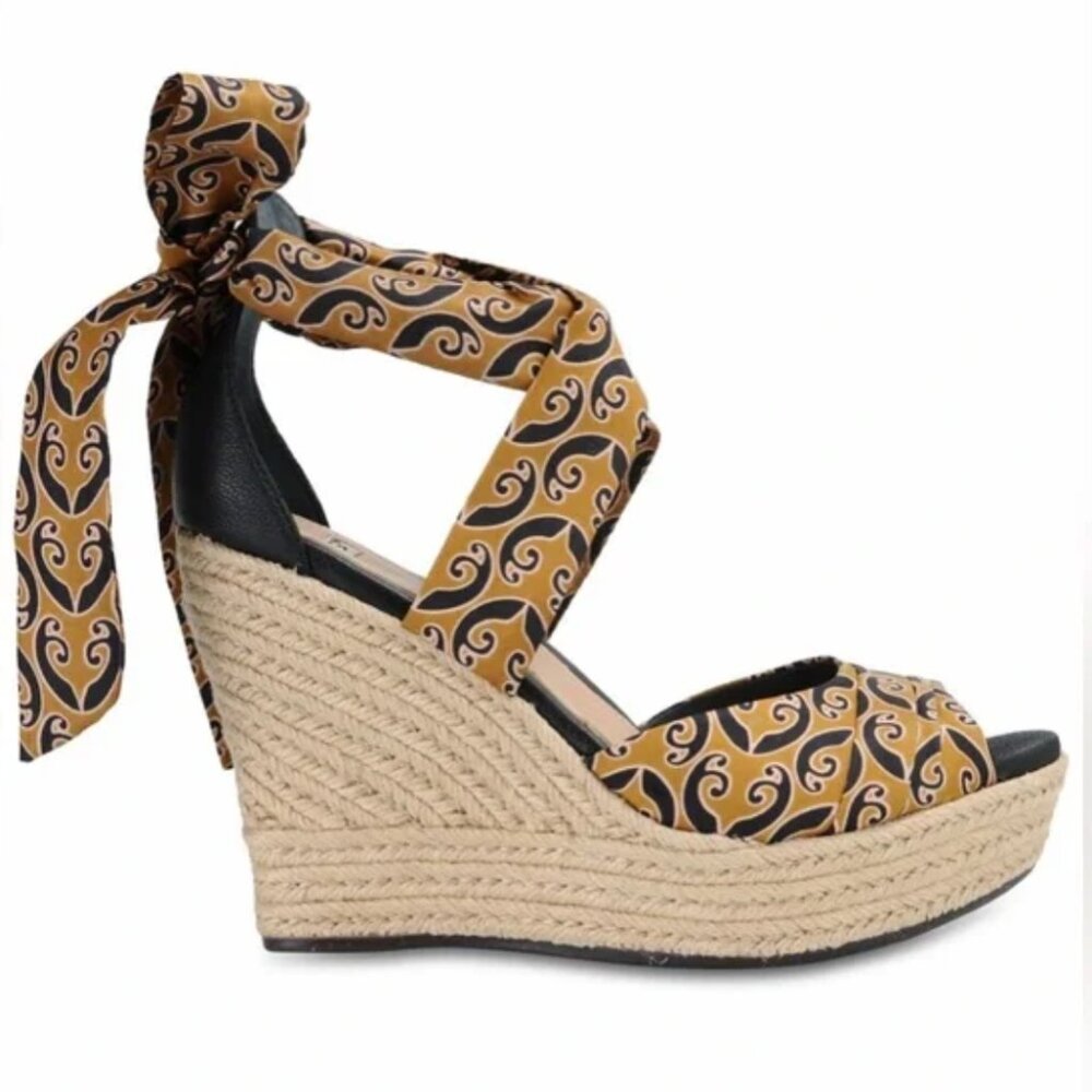 UGG Australia Luciana Marrakech Silk Strap Leather Espadrille Wedge Sandals